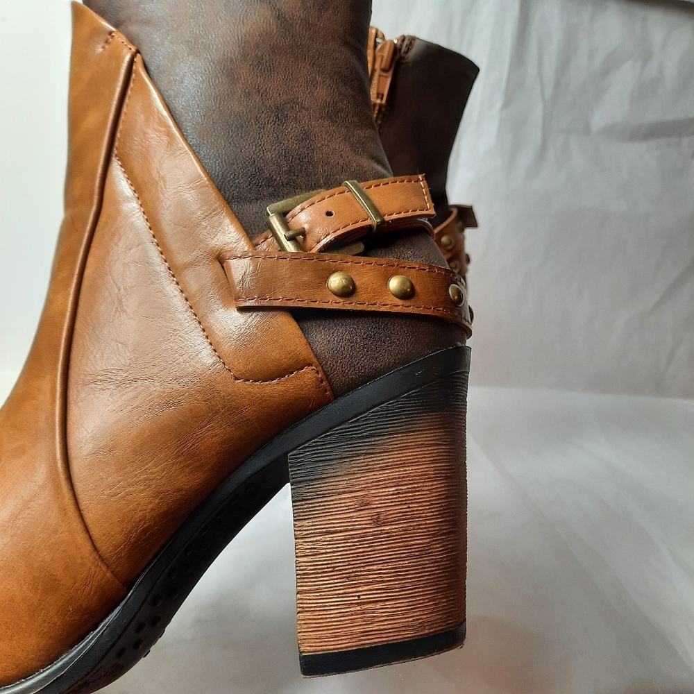 Pierre Dumas Women Leather Boots Shoes Above Ankle Two Tone Distressed Size 7 - Picture 4 of 9